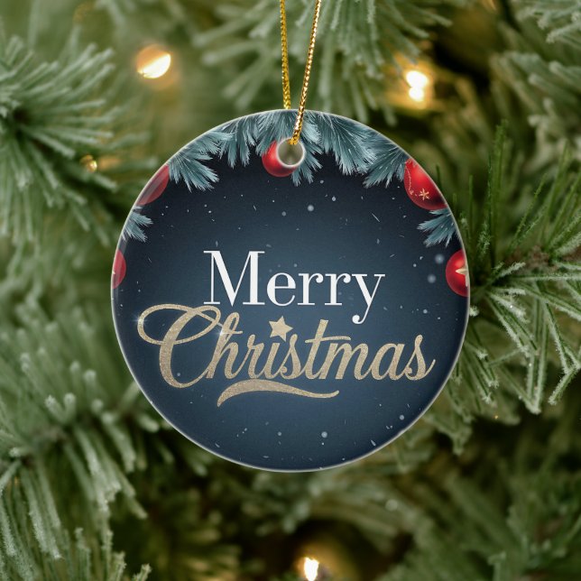 Merry Christmas Dark Blue and Red Ornament (Tree)
