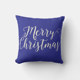 Merry Christmas Dark Blue Beige Christmas Cushion