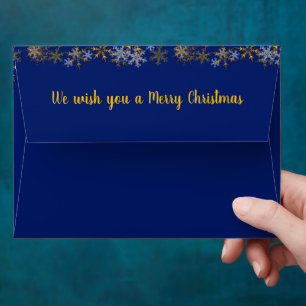 Merry Christmas Dark Blue Snowflakes card envelope