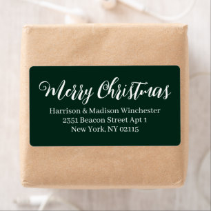 Merry Christmas dark green script Return Address