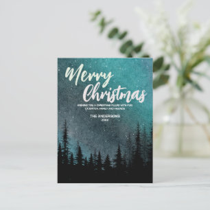 Merry Christmas Dark Night sky forest Holiday Postcard