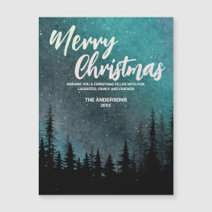 Merry Christmas Dark Night sky pine forest Holiday