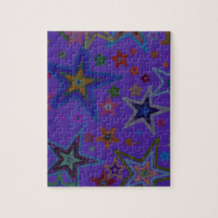 Merry Christmas Dark Purple, Stars Heaven Star Jigsaw Puzzle
