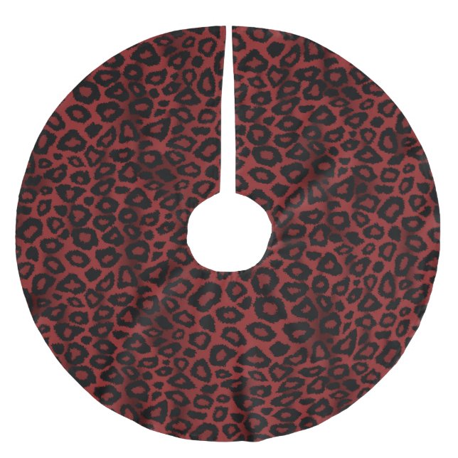 Merry Christmas Dark Red Jaguar Animal Print Brushed Polyester Tree Skirt (Front)