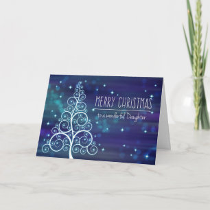 Merry Christmas Daughter, Bokeh Effect & Tree Holiday Card