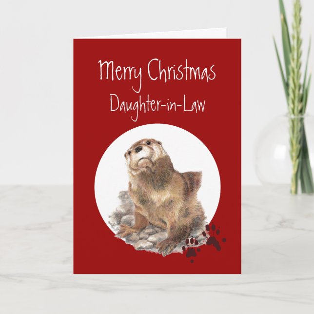 Merry Christmas Daughter-in-Law Otter Animal Humou Holiday Card (Front)