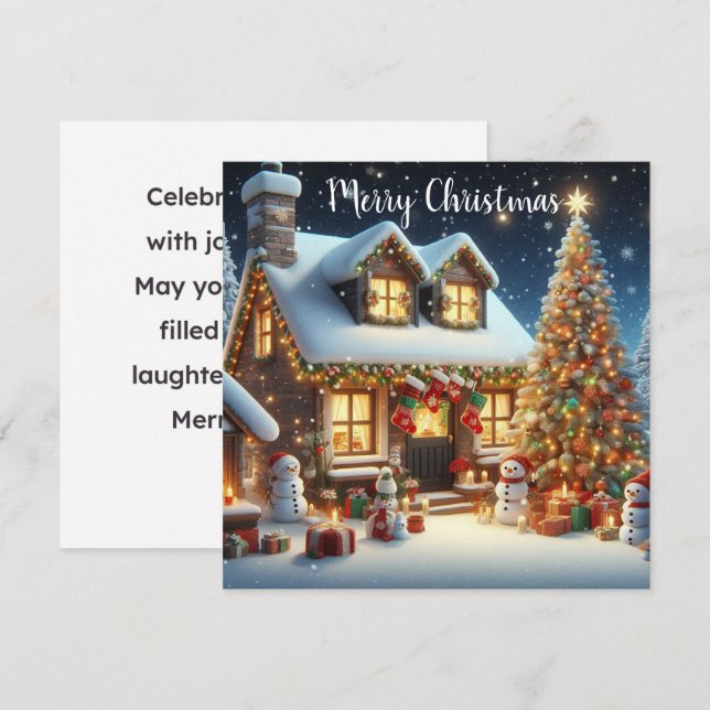 Merry Christmas Decorated Home and Trees Card (Front/Back)