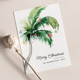 Merry Christmas Decorated Palm Tree Coastal Holiday Card