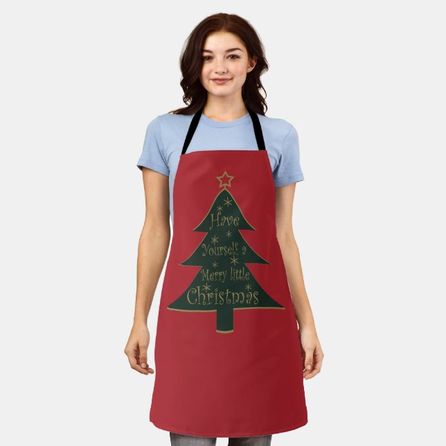 Merry Christmas decorated pine tree Apron (Worn)