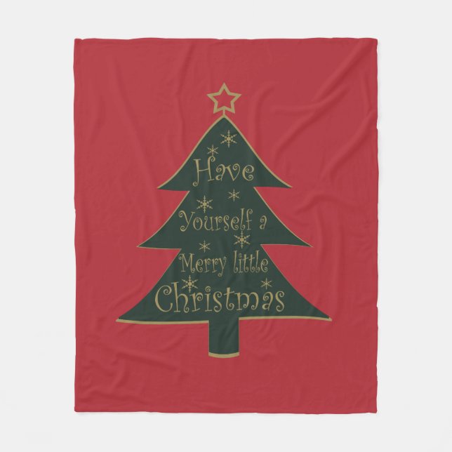Merry Christmas decorated pine tree Fleece Blanket (Front)