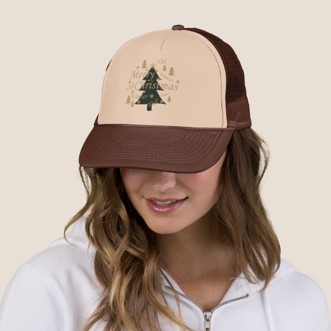 Merry Christmas decorated pine tree Trucker Hat (In Situ)