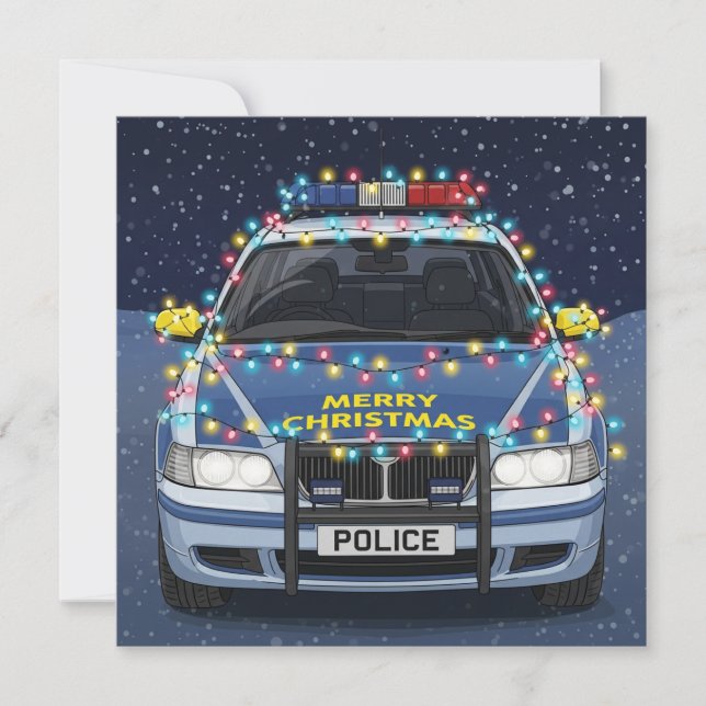 Merry Christmas Decorated Police Car  Holiday Card (Front)