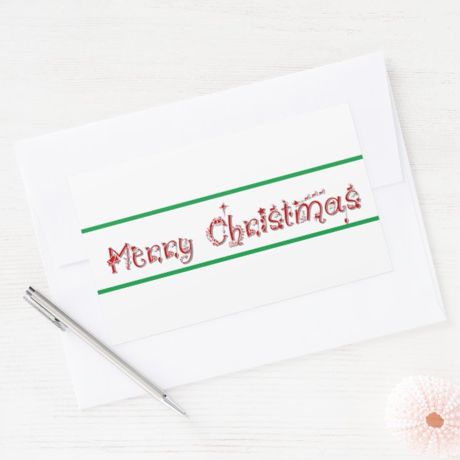 Merry Christmas Decorated Text Rectangular Sticker (Envelope)