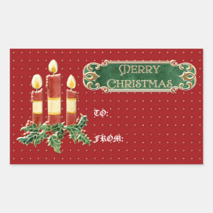 Merry Christmas Decorated Tree Star Gold Swirl Rectangular Sticker