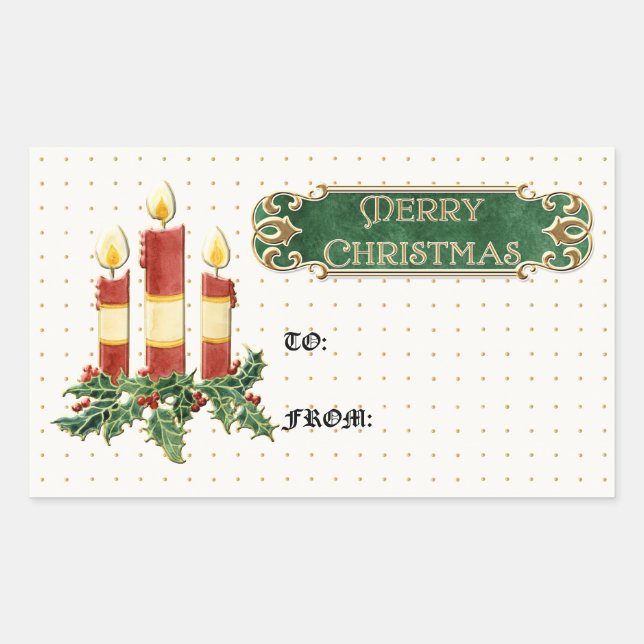 Merry Christmas Decorated Tree Star Gold Swirl Rectangular Sticker (Front)