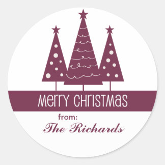 Merry Christmas Decorated Trees Family Greeting Classic Round Sticker