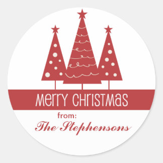 Merry Christmas Decorated Trees Family Greeting Classic Round Sticker