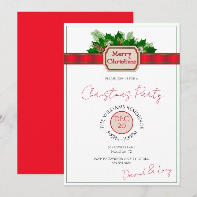 "Merry Christmas" Decoration Christmas Party Invitation (Front/Back)