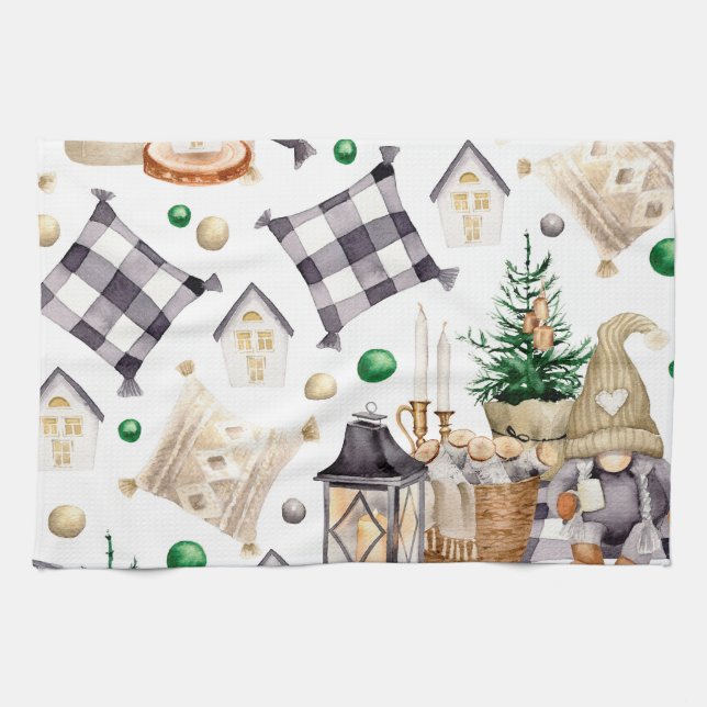 Merry Christmas Decoration Gnome Tea Towel (Horizontal)