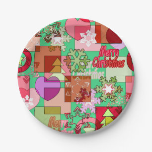 Merry Christmas decoration ornament snowflake hear Paper Plate