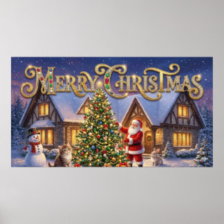 Merry Christmas Decorative Artwork with Santa #1 Poster