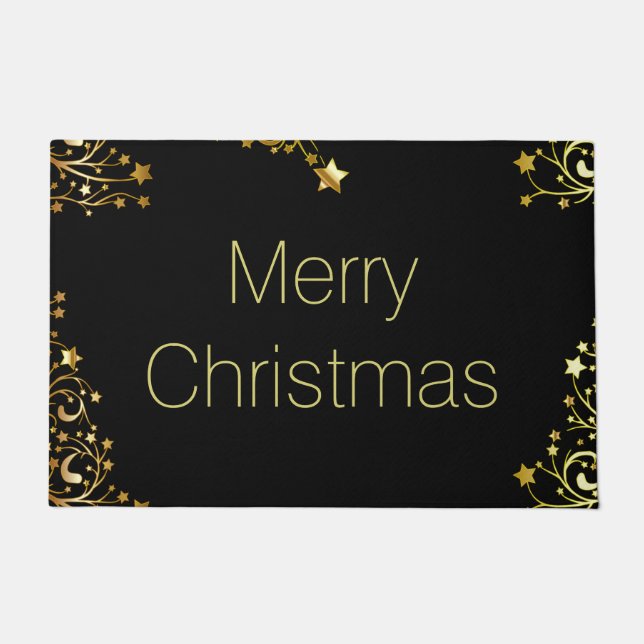 Merry Christmas Decorative Gold Stars Typography Doormat (Front)