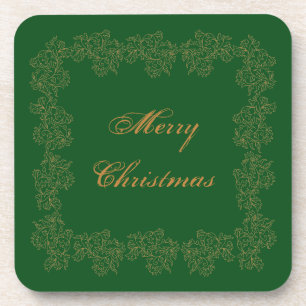 "Merry Christmas" Decorative Green Gold Coaster