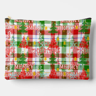Merry Christmas Decorative Plaid Tartan Accessory Pouch
