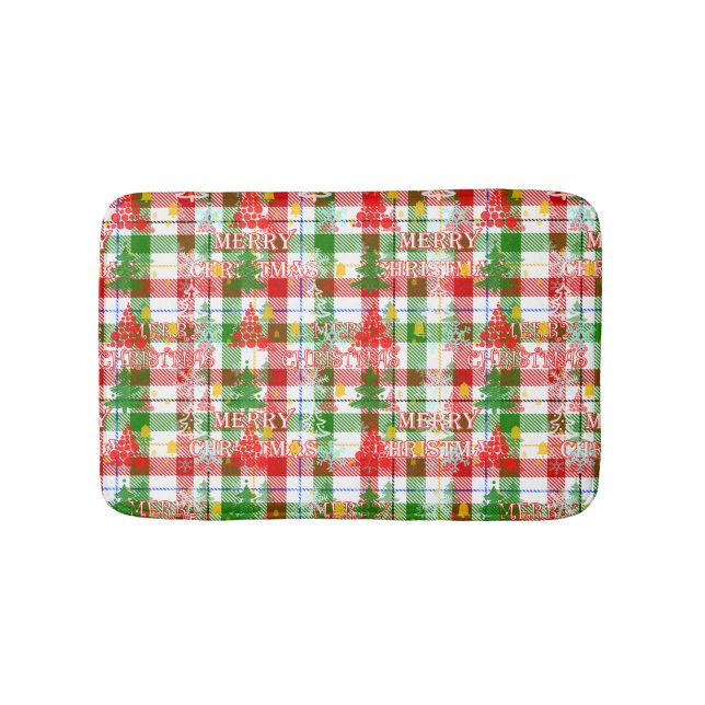 Merry Christmas Decorative Plaid Tartan  Bath Mat (Front)