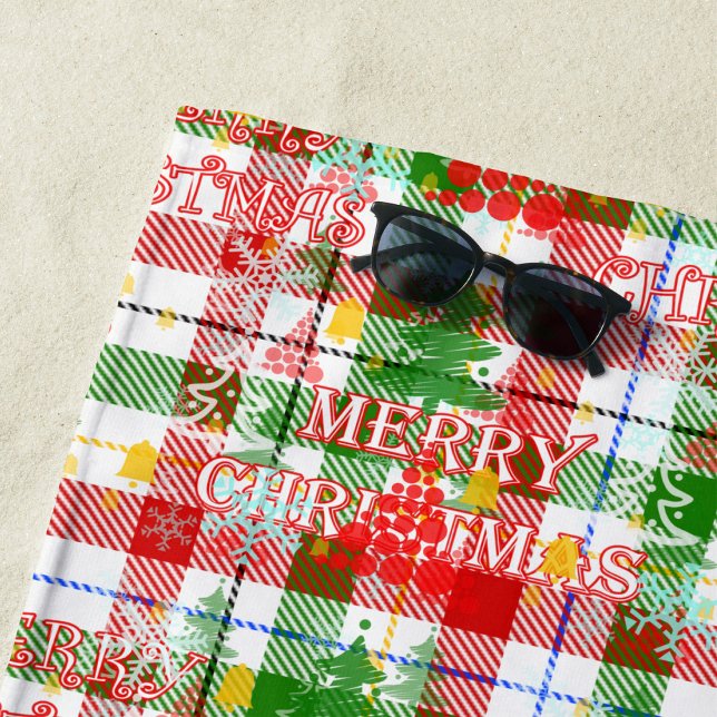 Merry Christmas Decorative Plaid Tartan  Beach Towel (Creator Uploaded)