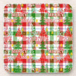 Merry Christmas Decorative Plaid Tartan Coaster