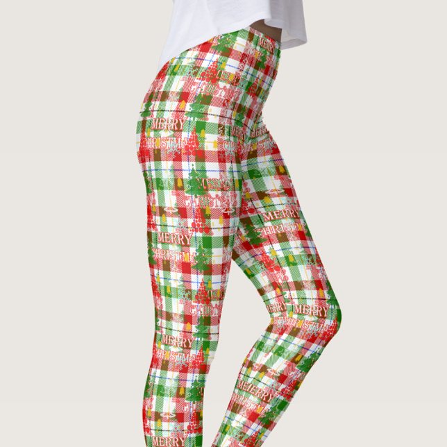 Merry Christmas Decorative Plaid Tartan  Leggings (Creator Uploaded)