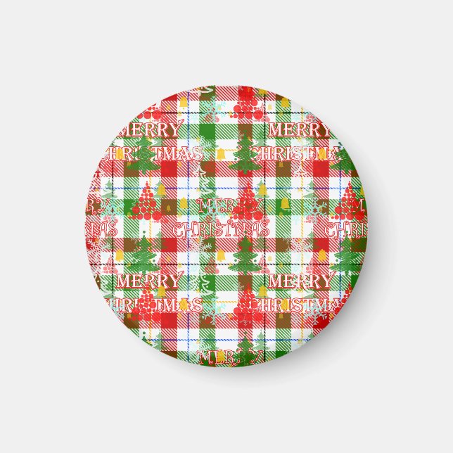 Merry Christmas Decorative Plaid Tartan  Magnet (Front)