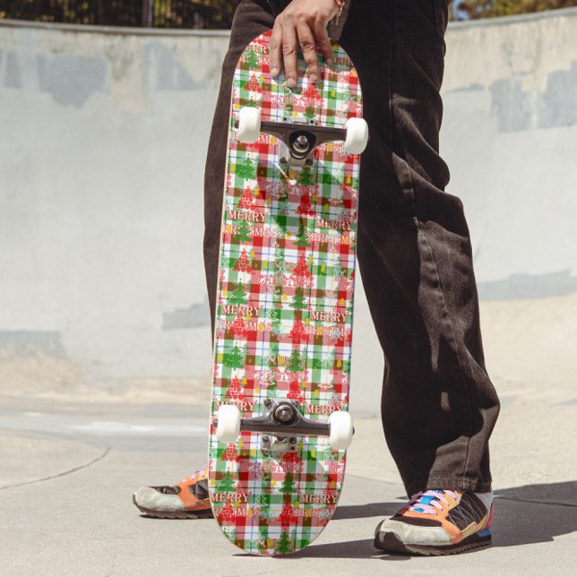 Merry Christmas Decorative Plaid Tartan  Skateboard (Creator Uploaded)
