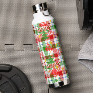 Merry Christmas Decorative Plaid Tartan Water Bottle