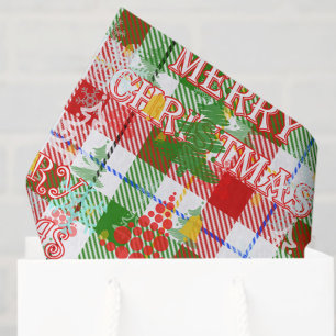 Merry Christmas Decorative Plaid Tartan  Wrapping Paper Sheet