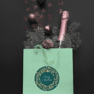 Merry Christmas Deep Green Wreath Woodland Gold  Classic Round Sticker