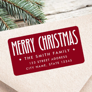 Merry Christmas deep red return address Label