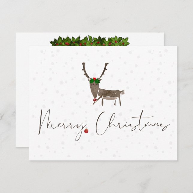 Merry Christmas Deer and Ornament Greeting Card (Front/Back)