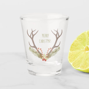 Merry Christmas Deer Antler wreath candy cane Shot Glass