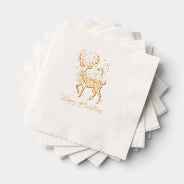 Merry Christmas Deer Foil Napkins (Insitu (Stacked))
