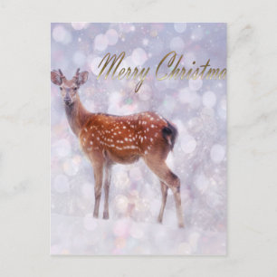Merry Christmas Deer Friends in Snow Holiday Postcard