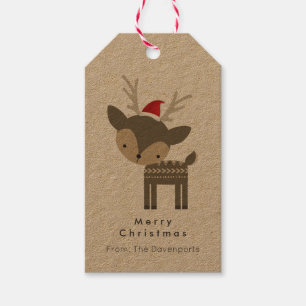 Merry Christmas Deer In A Red Santa Hat Custom Gift Tags