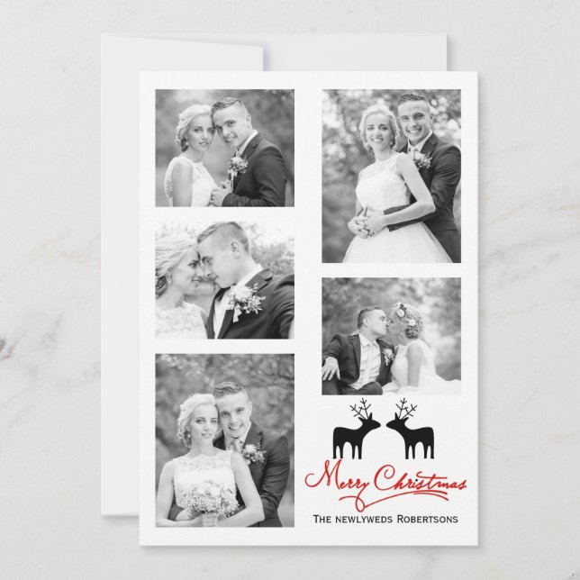Merry Christmas deer newlyweds photo collage Holiday Card (Front)