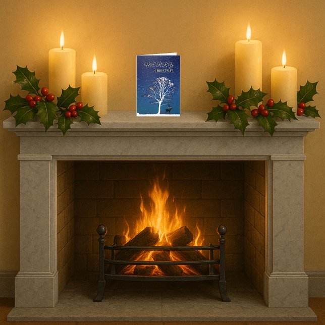 Merry Christmas deer night sky Holiday Card (Creator Uploaded)