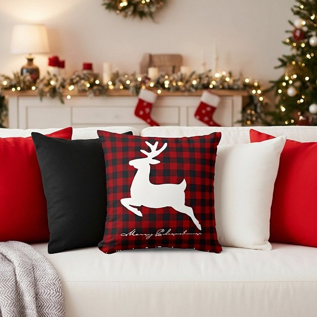 Merry Christmas deer on plaid Cushion (Creator Uploaded)