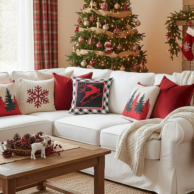 Merry Christmas deer on plaid Cushion (Creator Uploaded)