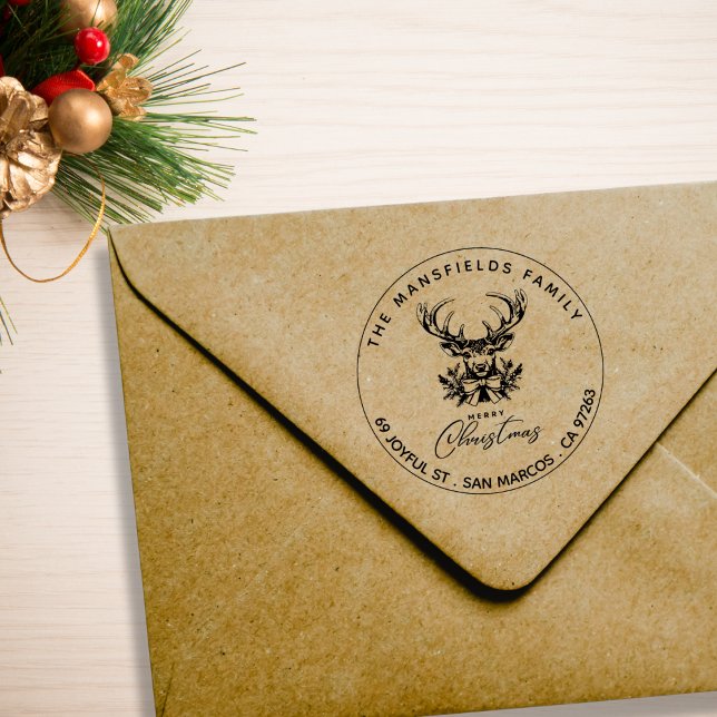 Merry Christmas Deer return Address Rubber Stamp (Creator Uploaded)