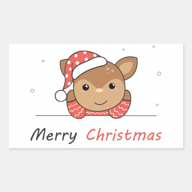 Merry Christmas Deer Snow Greeting Coffee Mug Rectangular Sticker (Front)