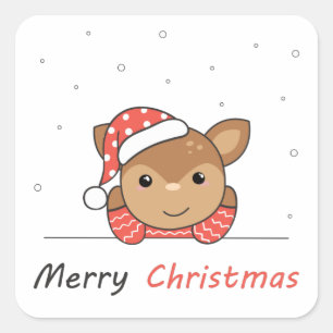 Merry Christmas Deer Snow Greeting Square Sticker